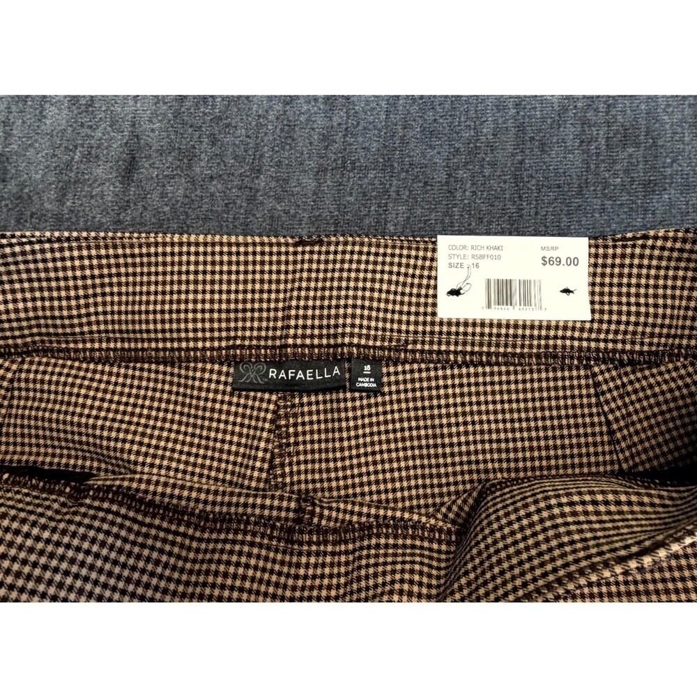NWT Rafaella Houndstooth Pattern Stretch Pants Women's 16 Rich Khaki City Preppy - Picture 7 of 10